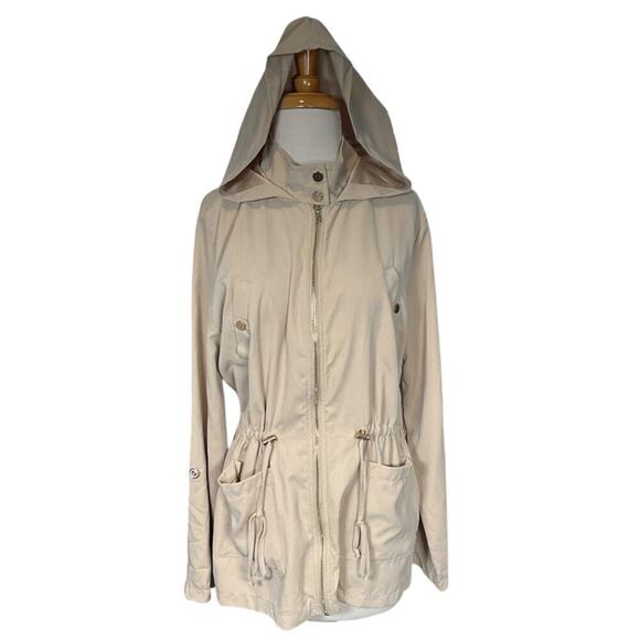 Sweet Wanderer Hooded Full Zip Jacket Roll Tab Sleeves Women Size XL Tan/Gold - Picture 5 of 11